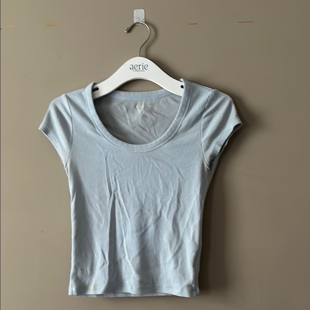 Aerie Light Blue Ribbed Baby Tee